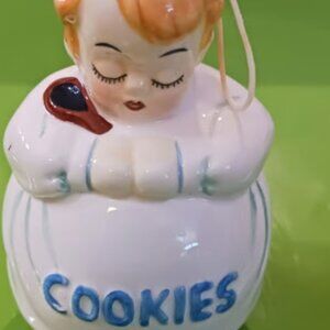 Vintage Ceramic Chef Baker Child With Apron & Whisk Hanging Cookie Jar Ornament